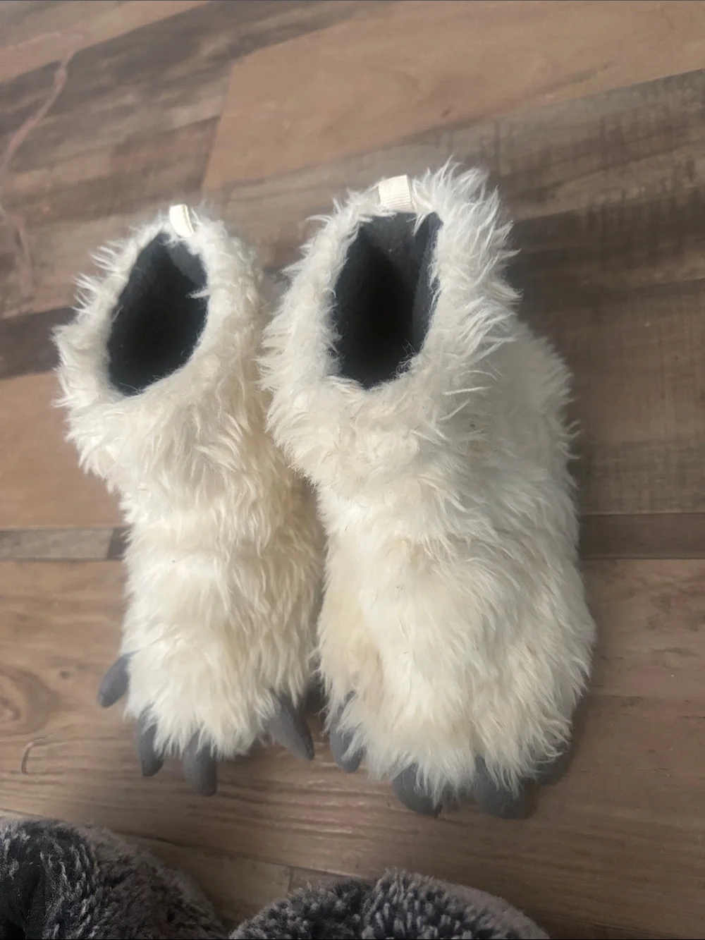 Kids Plush Monster Paw Slippers - Gray and Cream